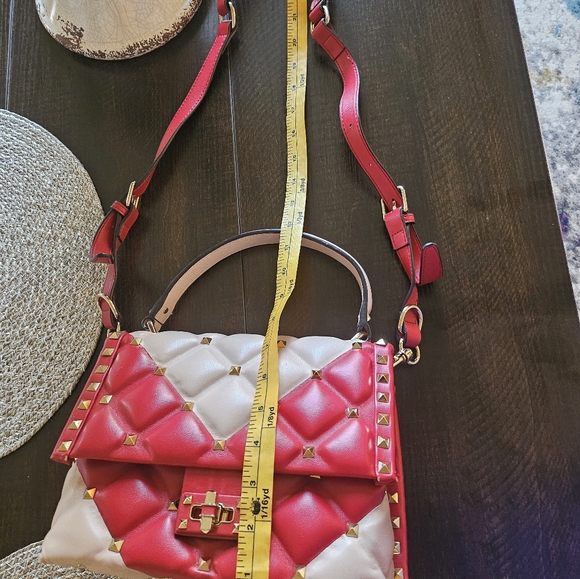 Top Handle Studded Stud Structured Handbag Bag Pink Red Two Tone - Picture 10 of 16